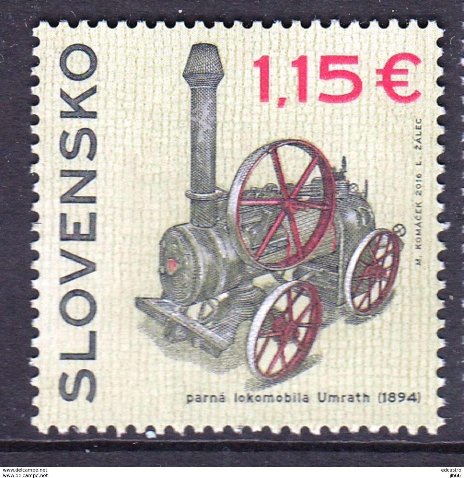 Slovaquie 2016 Matej Locomotive Agicole à Vapeur Tracteur UMRATH (1894) - Unused Stamps