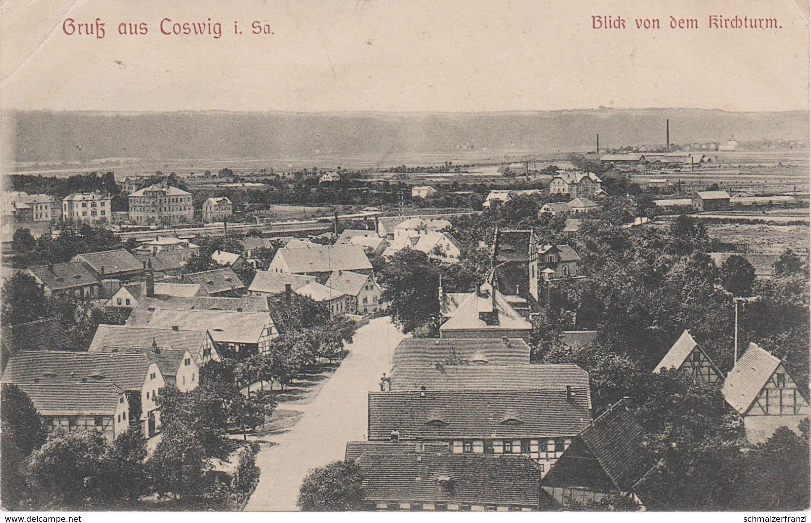 AK Coswig Blick Kirchturm Eisenbahn Strecke Bahnhof A Weinböhla Radebeul Dresden Niederau Meissen Priestewitz Bahnpost - Coswig