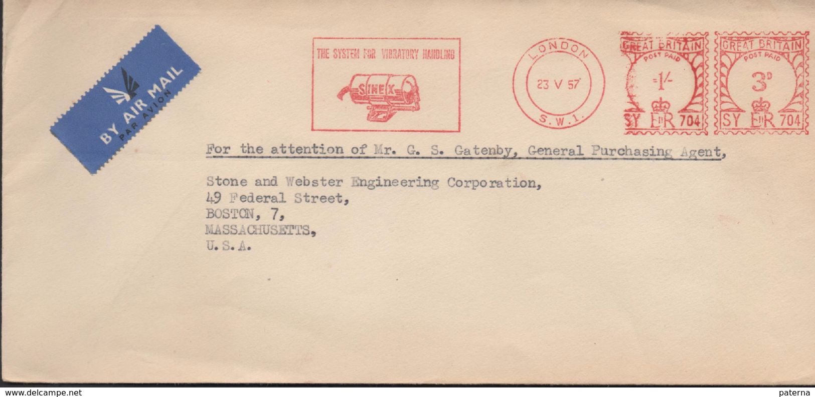 3146  Carta   Aérea London  1957,The System For Vibratory Handling - Cartas & Documentos