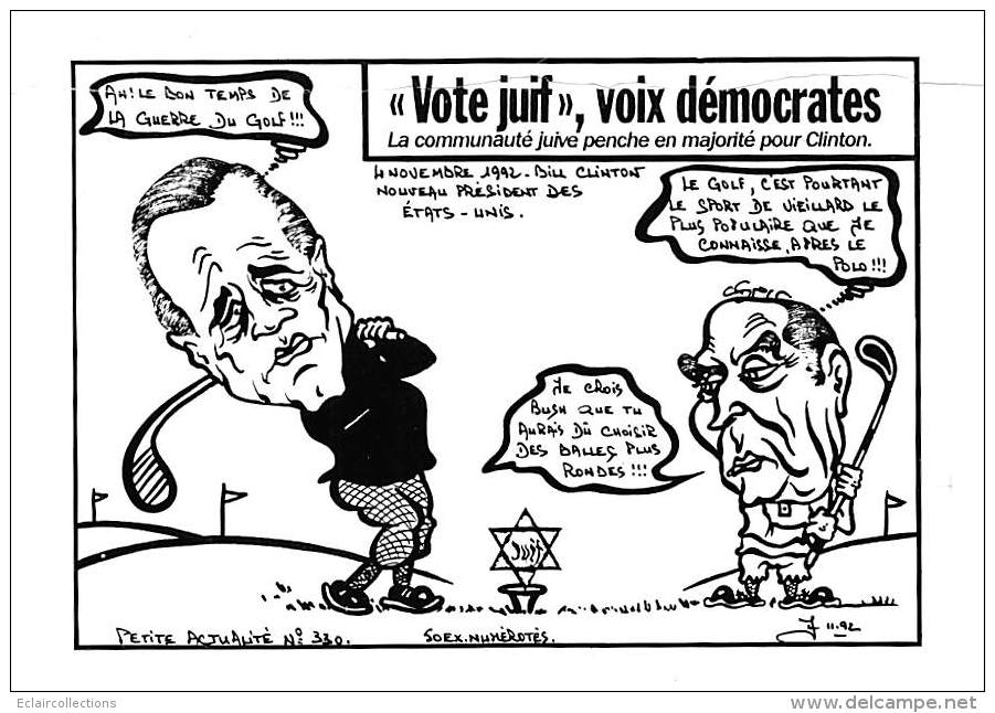 JudaÏsme.Judaïca.Juif-Israel.Jérusalem:  Golf  Mitterand-Bush Votez Juif Illustrée Par Lardie   10 X15  (voir Scan) - Judaika