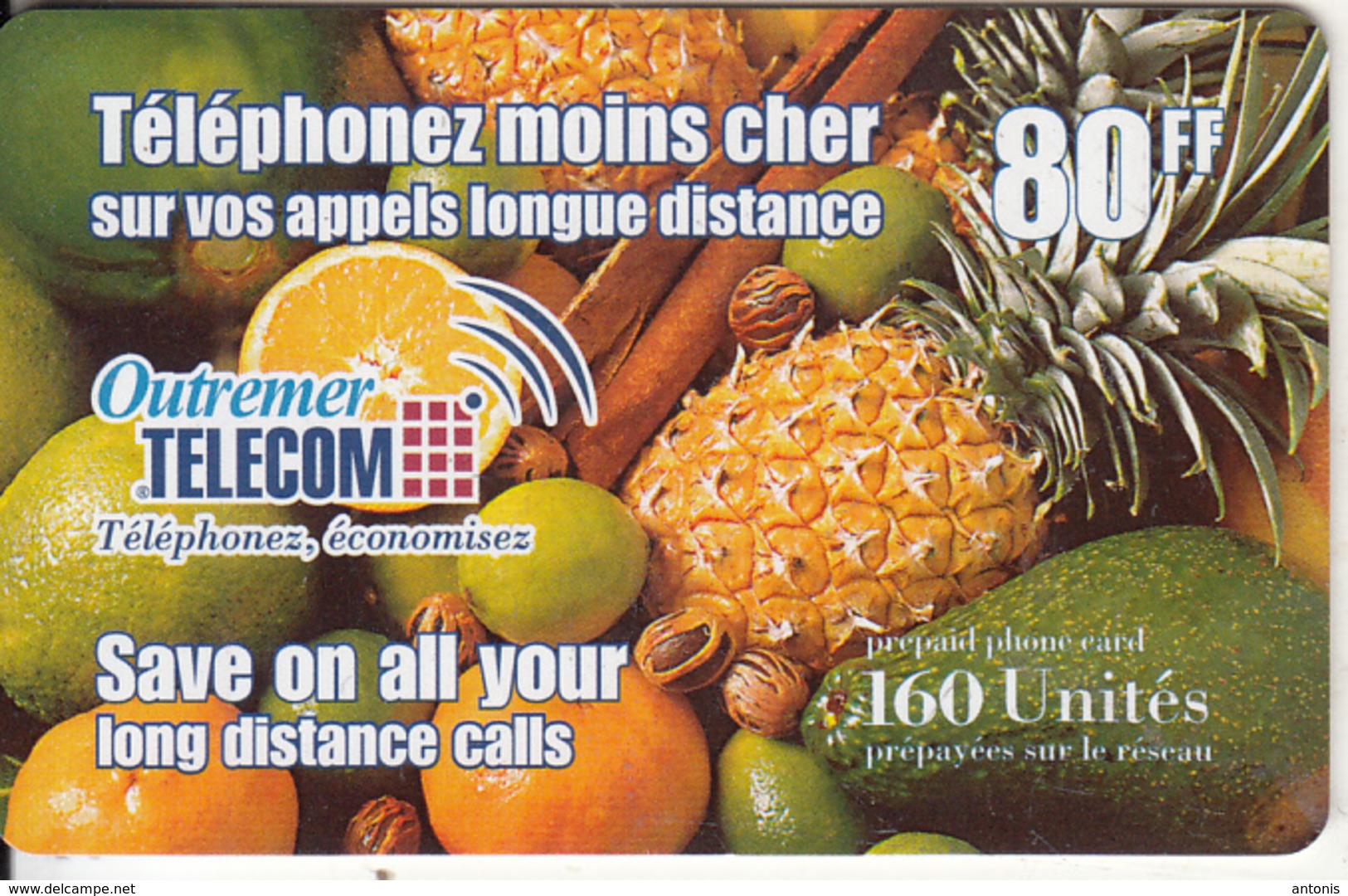 REUNION & FRENCH CARRIBEAN - Fruits, Outremer Telecom Prepaid Card 80 FF, Used - Réunion