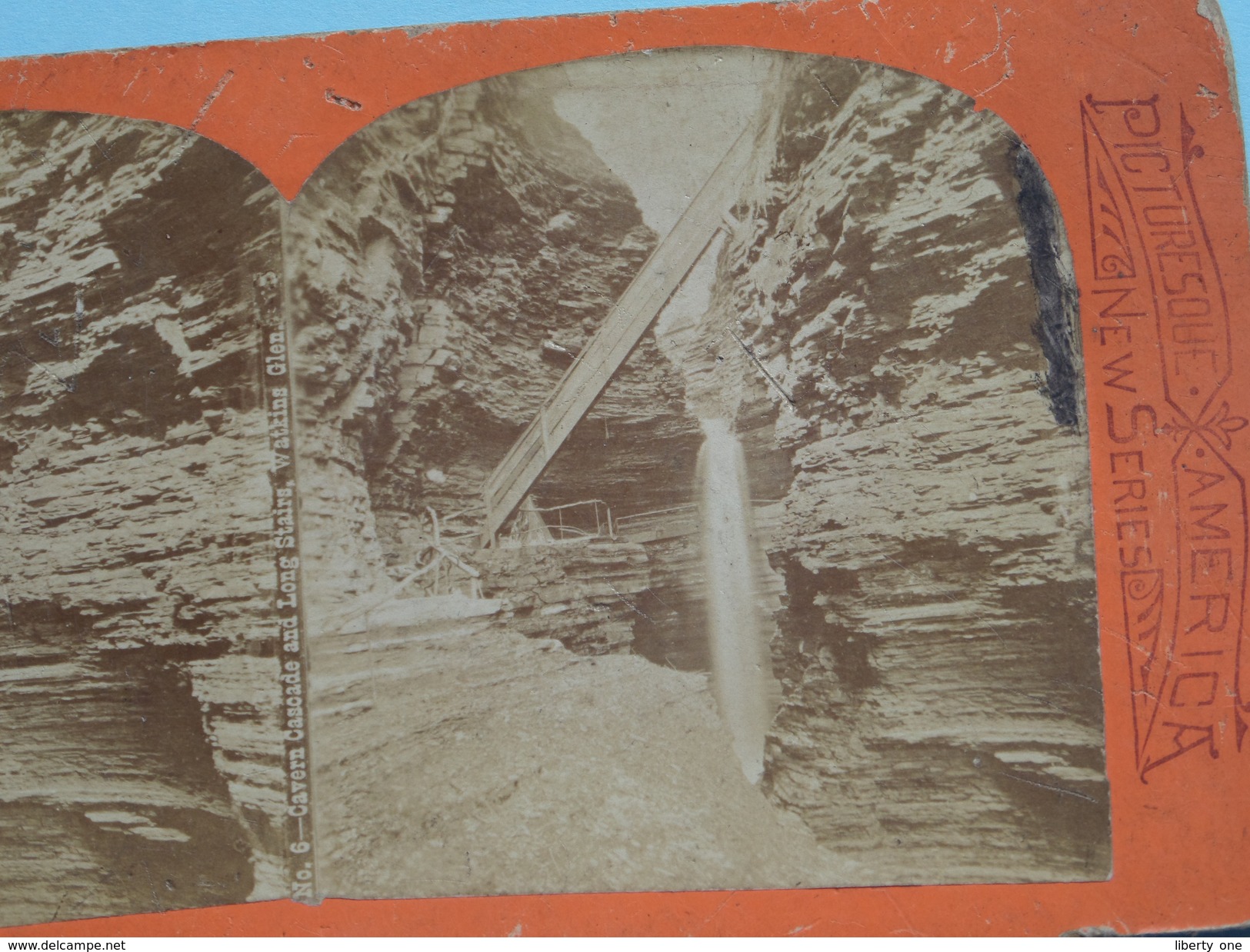 CAVERN CASCADE And LONG STAIRS, Watkins Glen ( N° 6 ) Wood's Bazaar SYRACUSE ( Voir Photo Pour Detail ) Stereo Photo ! - Photos Stéréoscopiques