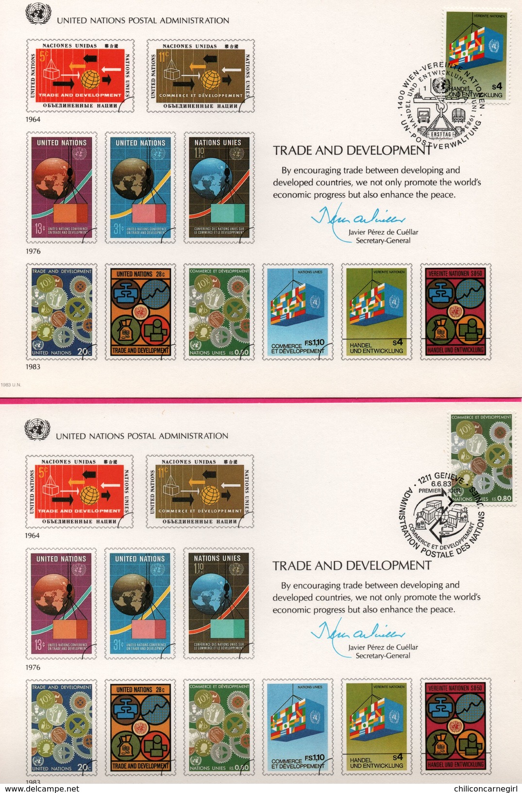 3 Encarts - FDC - United Nations P. A. - Trade And Development - Genève - Wien - New York 1983 - APNU - Emissions Communes New York/Genève/Vienne