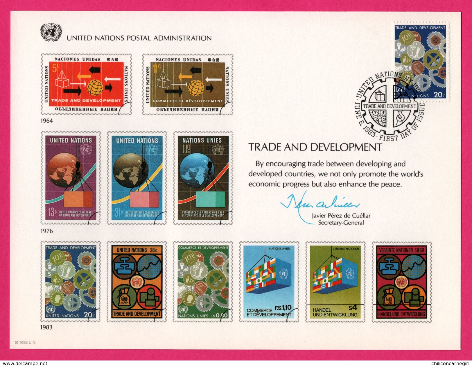 3 Encarts - FDC - United Nations P. A. - Trade And Development - Genève - Wien - New York 1983 - APNU - Emissions Communes New York/Genève/Vienne