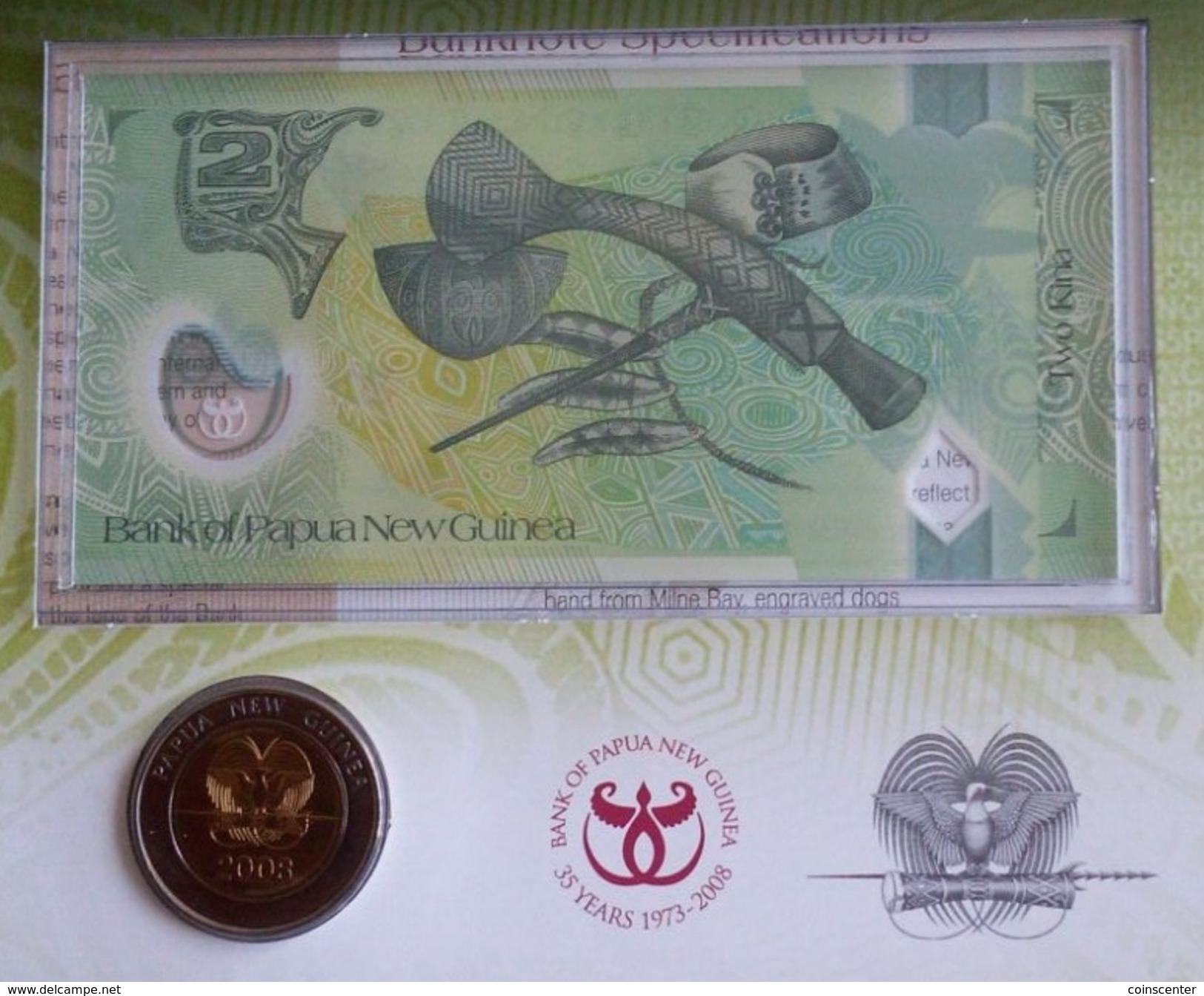 Papua New Guinea Set Of 2 Items: 2 Kina COIN + NOTE 2008 UNC - Papua New Guinea