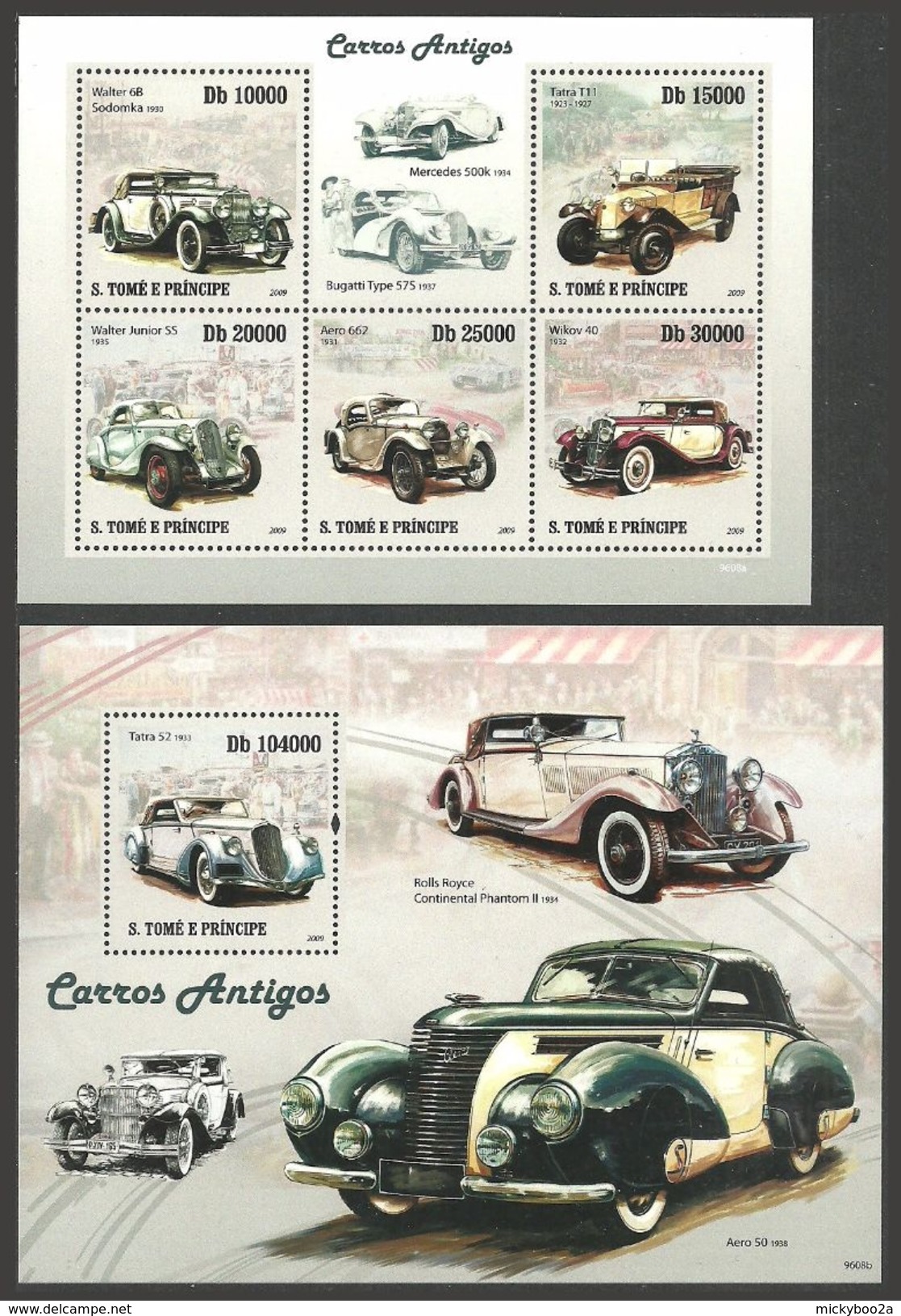 ST THOMAS AND PRINCE 2009 CLASSIC CARS ROLLS ROYCE TATRA WALTER 2 M/SHEETS MNH - Sao Tome And Principe