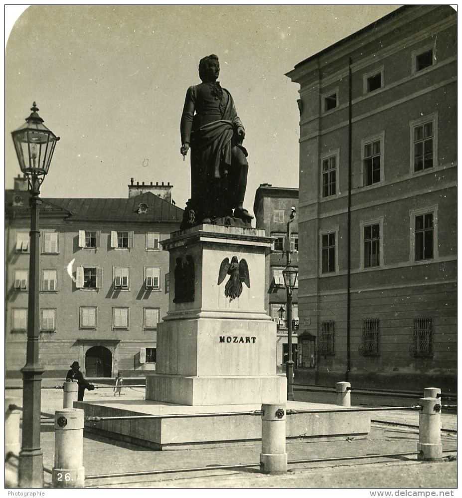 Autriche Salzbourg Place Mozart Mozartplatz Ancienne Stereo Photo Wurthle 1900 - Stereoscopic