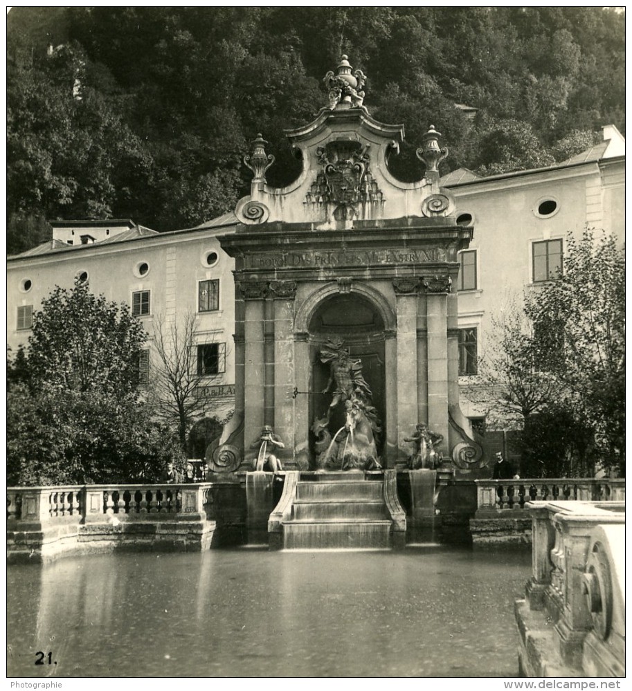 Autriche Salzbourg Kapitelplatz Pferdeschwemme Ancienne Stereo Photo Wurthle 1900 - Photos Stéréoscopiques