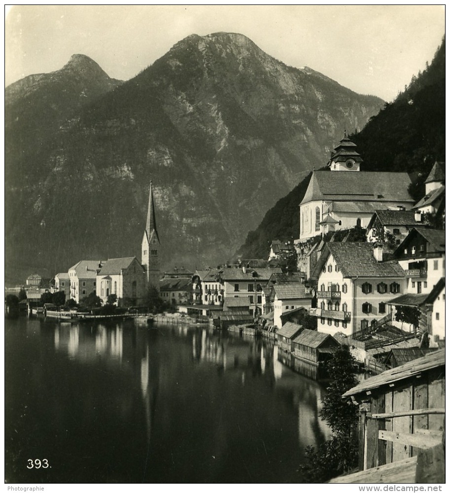 Autriche Salzkammergut Hallstatt Village Ancienne Stereo Photo Wurthle 1900 - Photos Stéréoscopiques