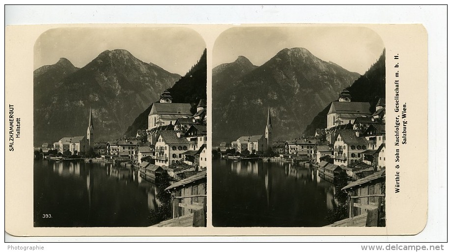 Autriche Salzkammergut Hallstatt Village Ancienne Stereo Photo Wurthle 1900 - Photos Stéréoscopiques