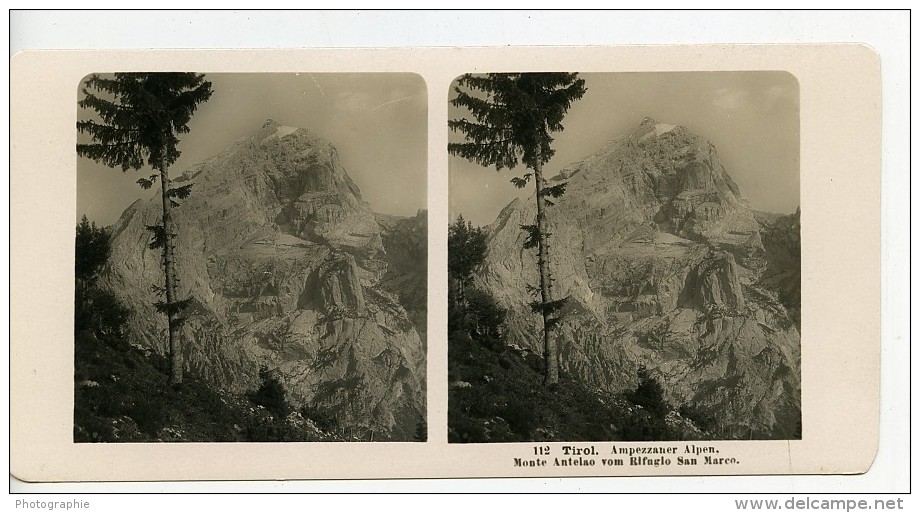 Italie Dolomites Mont Antelao Vue Du Refuge San Marco Ancienne Stereo Photo NPG 1900 - Stereoscopic