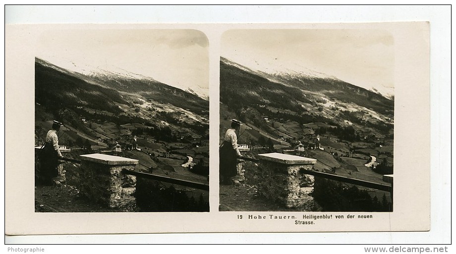 Autriche Hohe Tauern Heiligenblut Panorama Ancienne Stereo Photo NPG 1900 - Stereoscopic