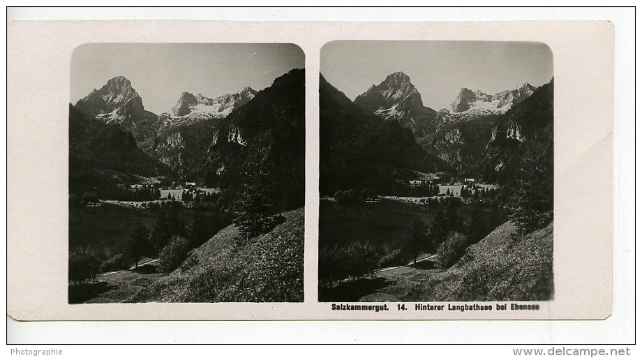 Autriche Salzkammergut Langbathsee Ebensee Ancienne Stereo Photo Photochrom 1900 - Stereoscopic