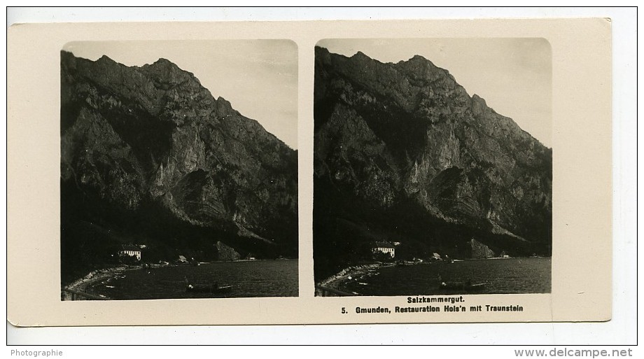 Autriche Salzkammergut Gmunden Restaurant Ancienne Stereo Photo Photochrom 1900 - Stereoscopic