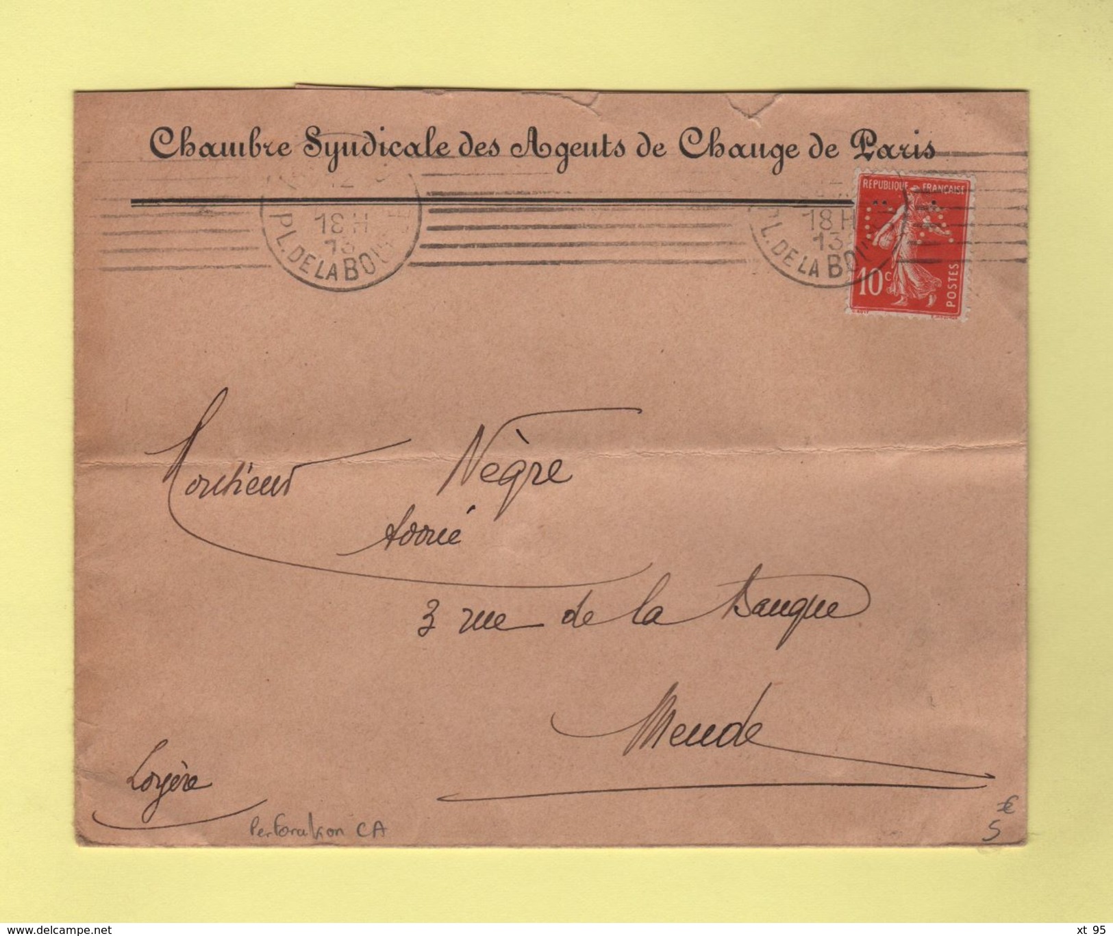 Perforation CA - Chambre Syndicale Des Agents De Change De Paris - Other & Unclassified