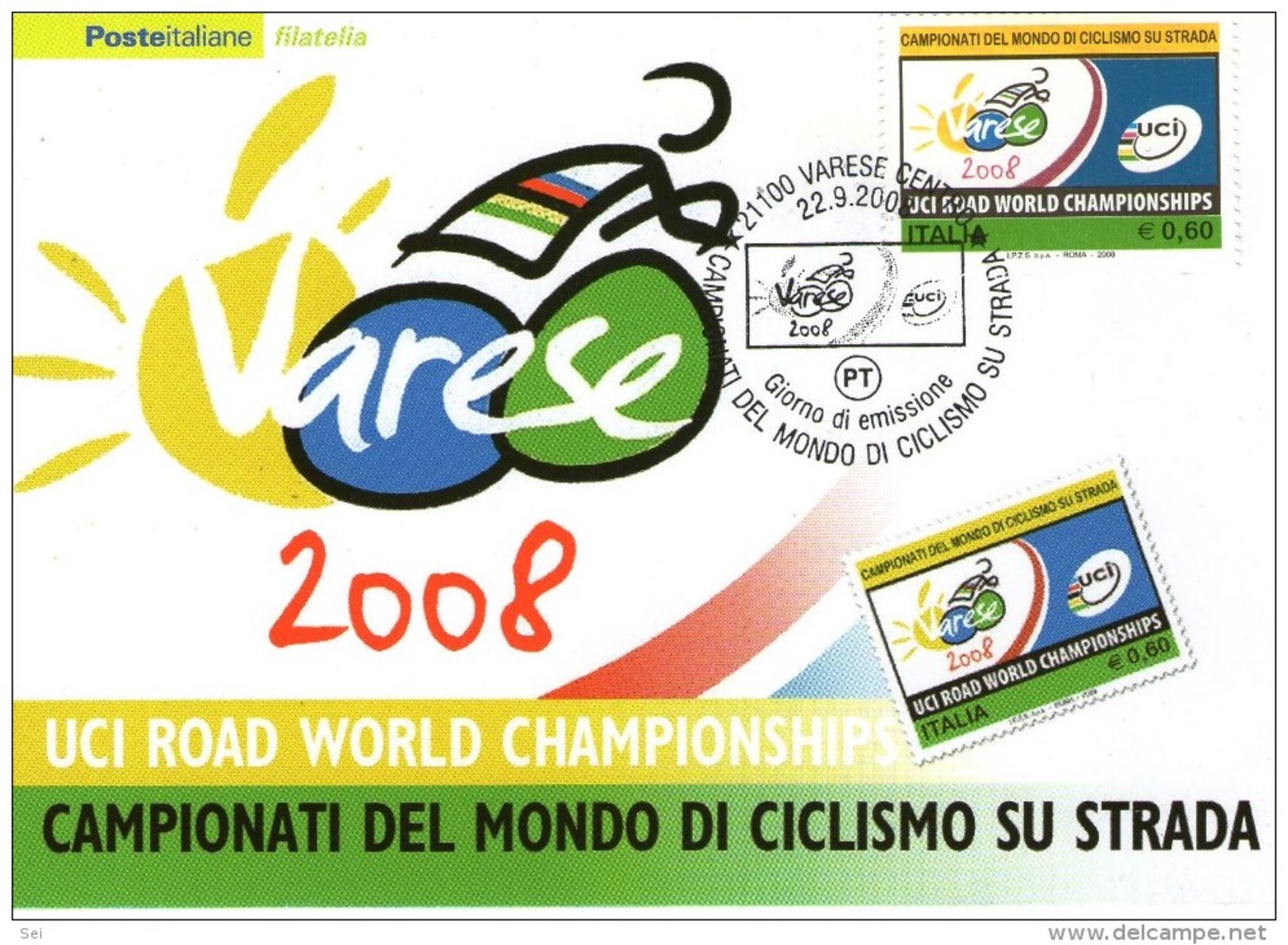 B 1441 - Sport, Ciclismo, Mondiali Varese 2008, Annullo, Cartolina Maximum - Cycling