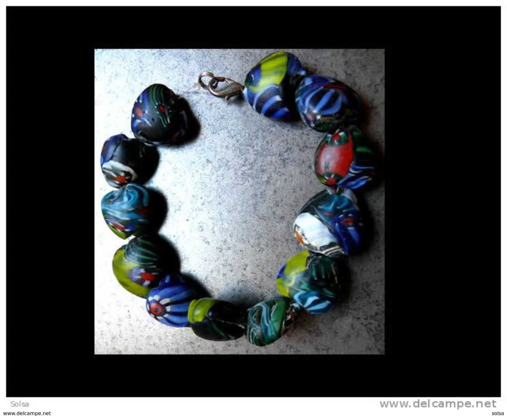 Bracelet Anciennes Perles De Verre Indiennes En Forme De Coeur / Old Indian Glass Beads Heart-shaped From India - Pulseras