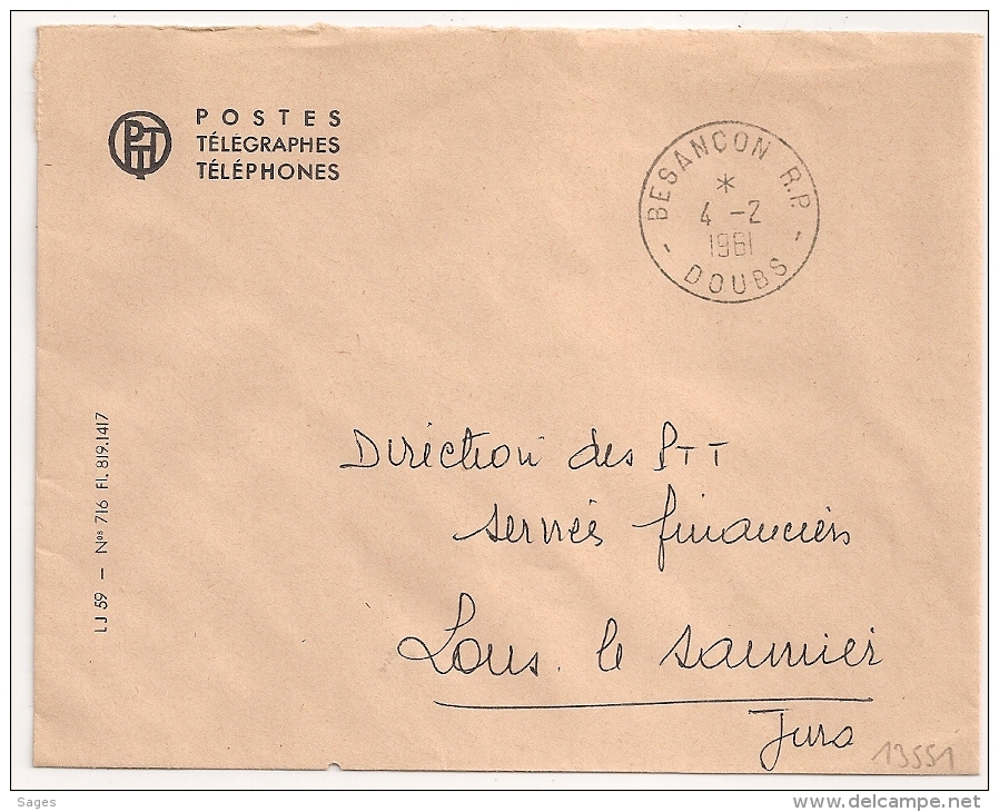 En Franchise, PTT, BESANCON R.P. Doubs. 1961 - Cachets Manuels