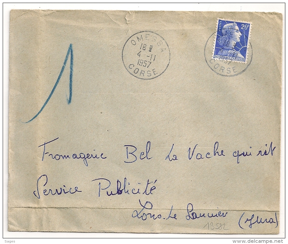 Cachet OMESSA Corse Sur Enveloppe. - 1921-1960: Période Moderne