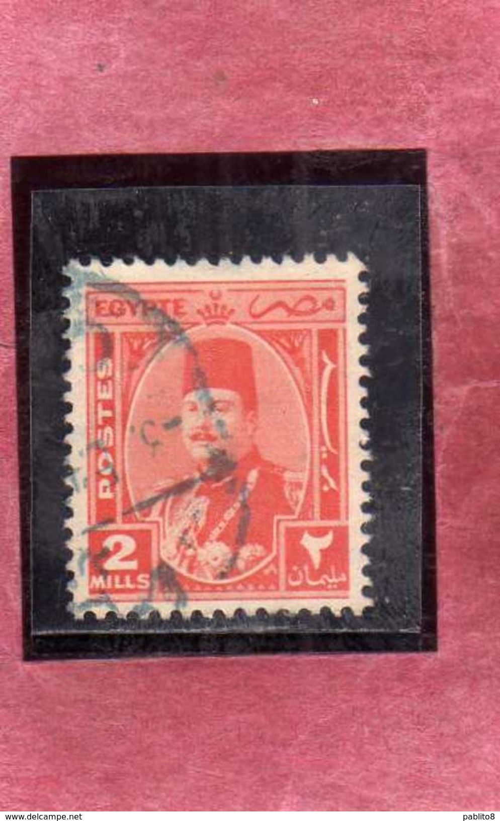 EGYPT EGITTO 1944 1950 KING FAROUK RE ROI 2m RED ORG USATO USED OBLITERE' - Usados