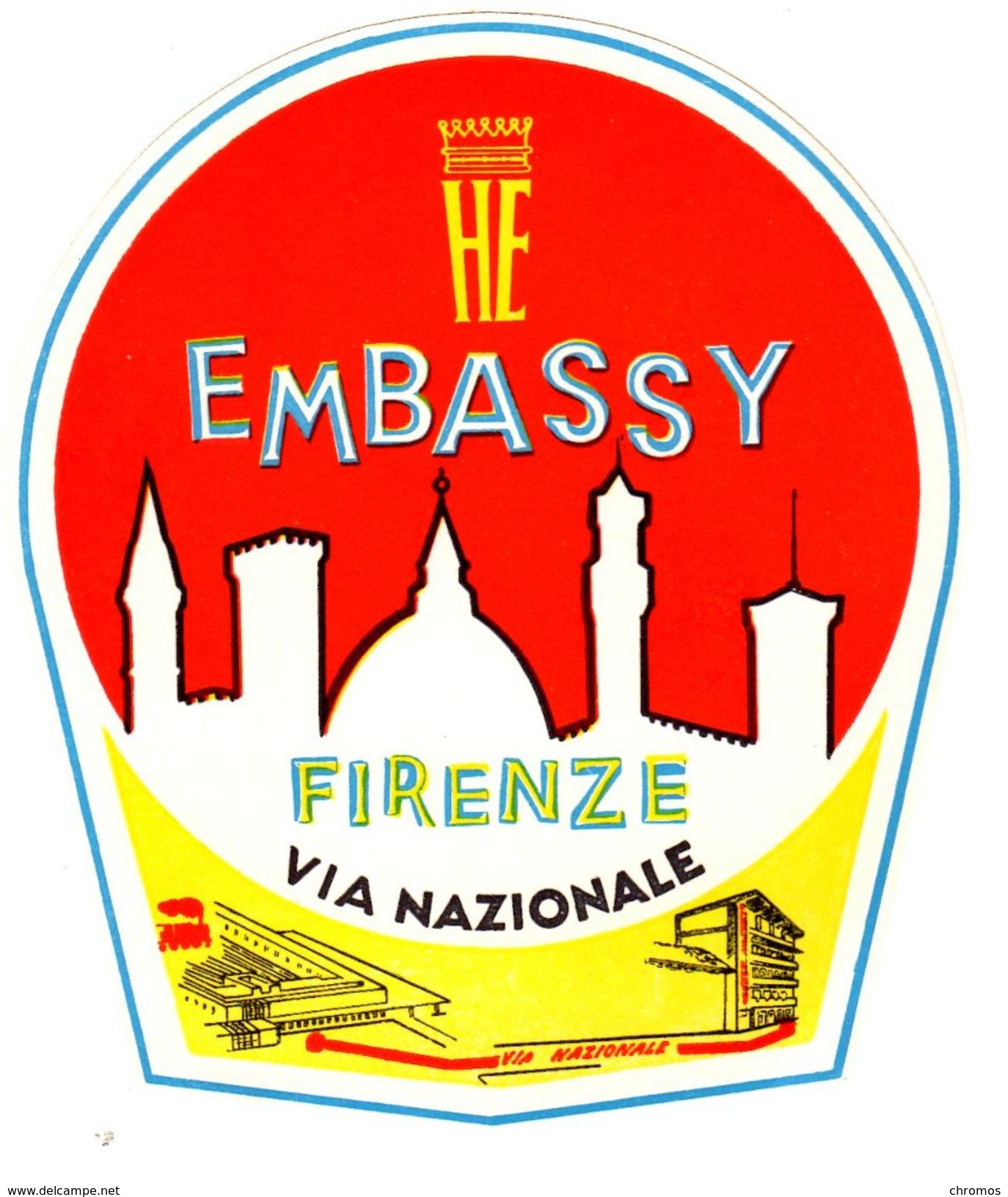 Etiquette Label Hotel "Embassy", Firenze, Italie - Hotelaufkleber
