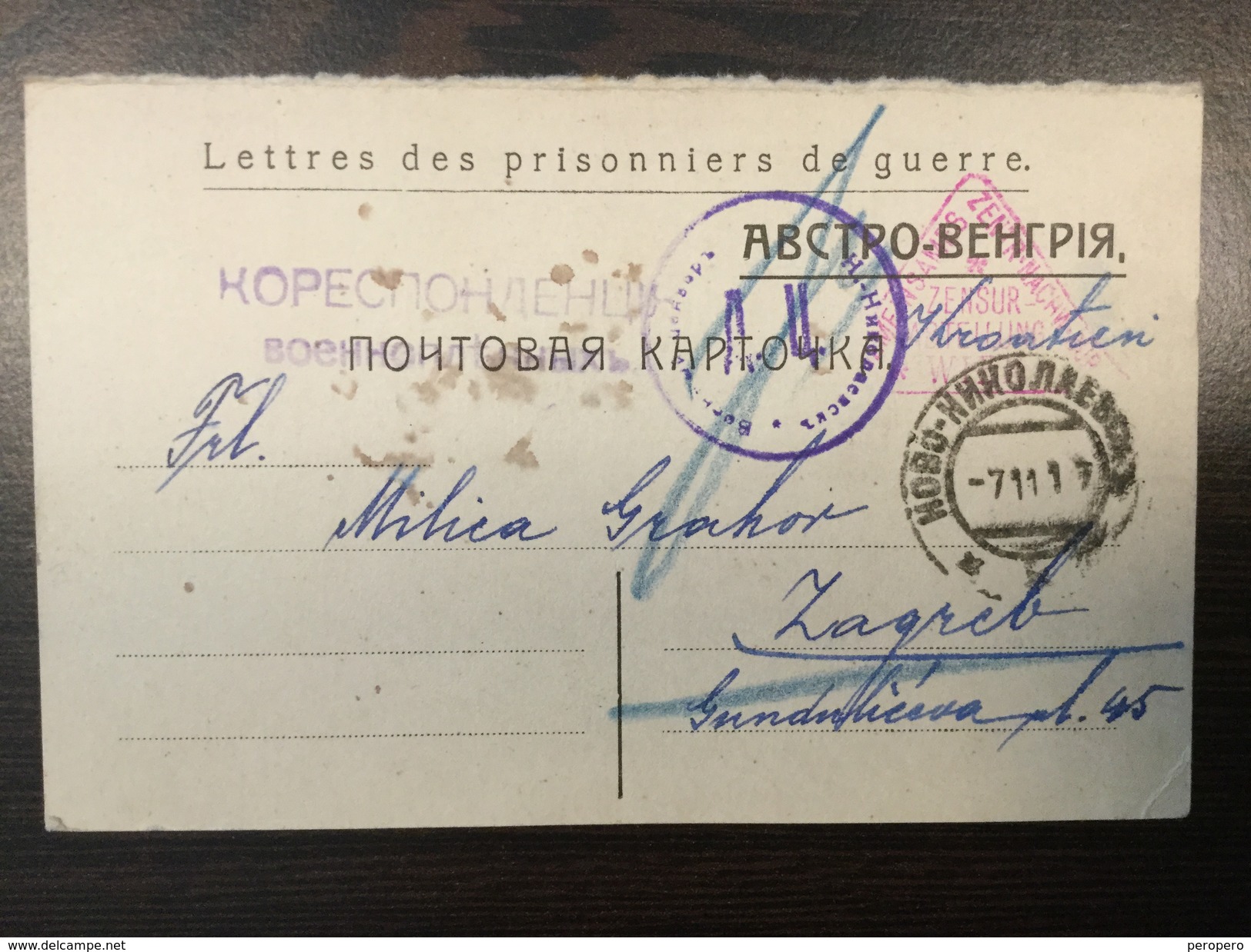 Russia Novonikolayevsk NOVOSIBIRSK Prisoner-of-war Camp Letres Des Prisonniers De Guerre 1916. - Siberia And Far East