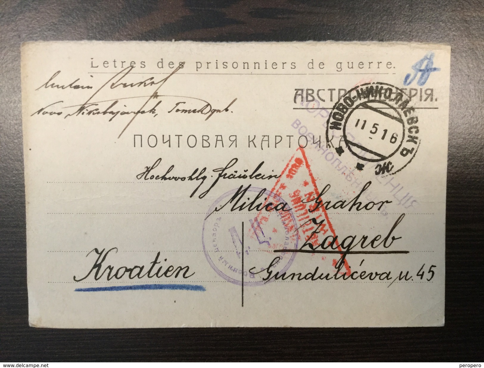 Russia Novonikolayevsk NOVOSIBIRSK Prisoner-of-war Camp Letres Des Prisonniers De Guerre 1916. - Siberië En Het Verre Oosten