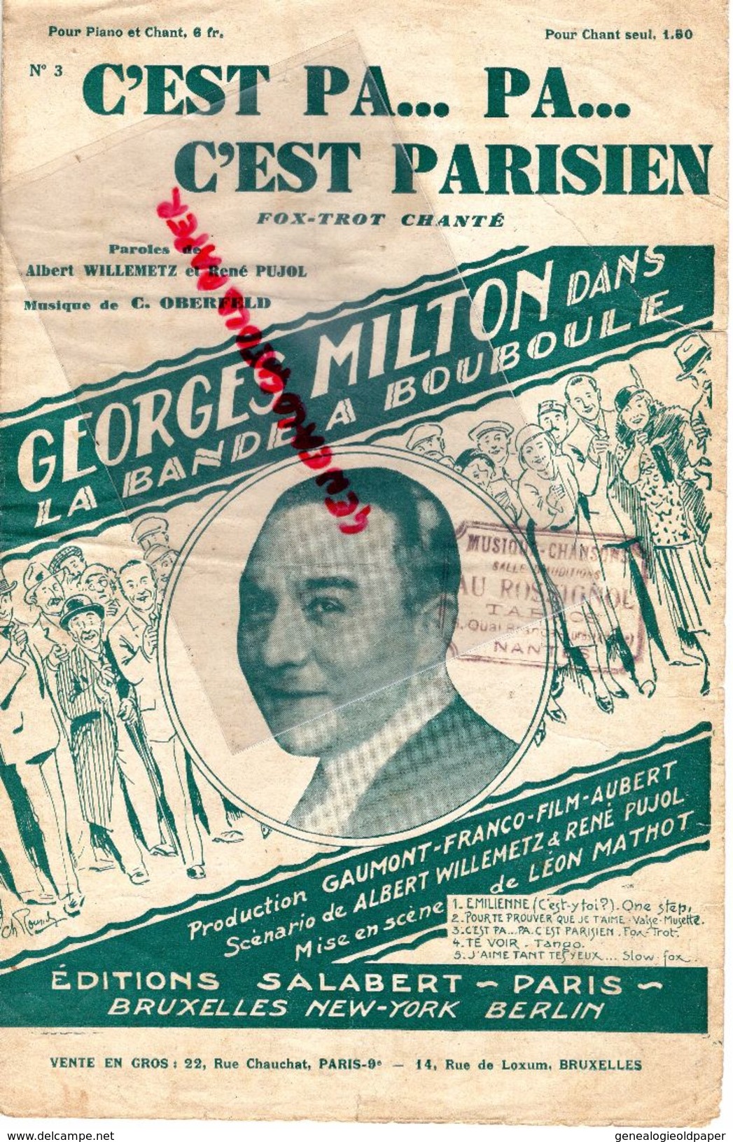 PARTITION MUSICALE-C'EST PA...PA... PARISIEN- PARIS-GEORGES MILTON LA BANDE A BOUBOULE-WILLEMETZ-PUJOL-SALABERT FOX TROT - Partitions Musicales Anciennes