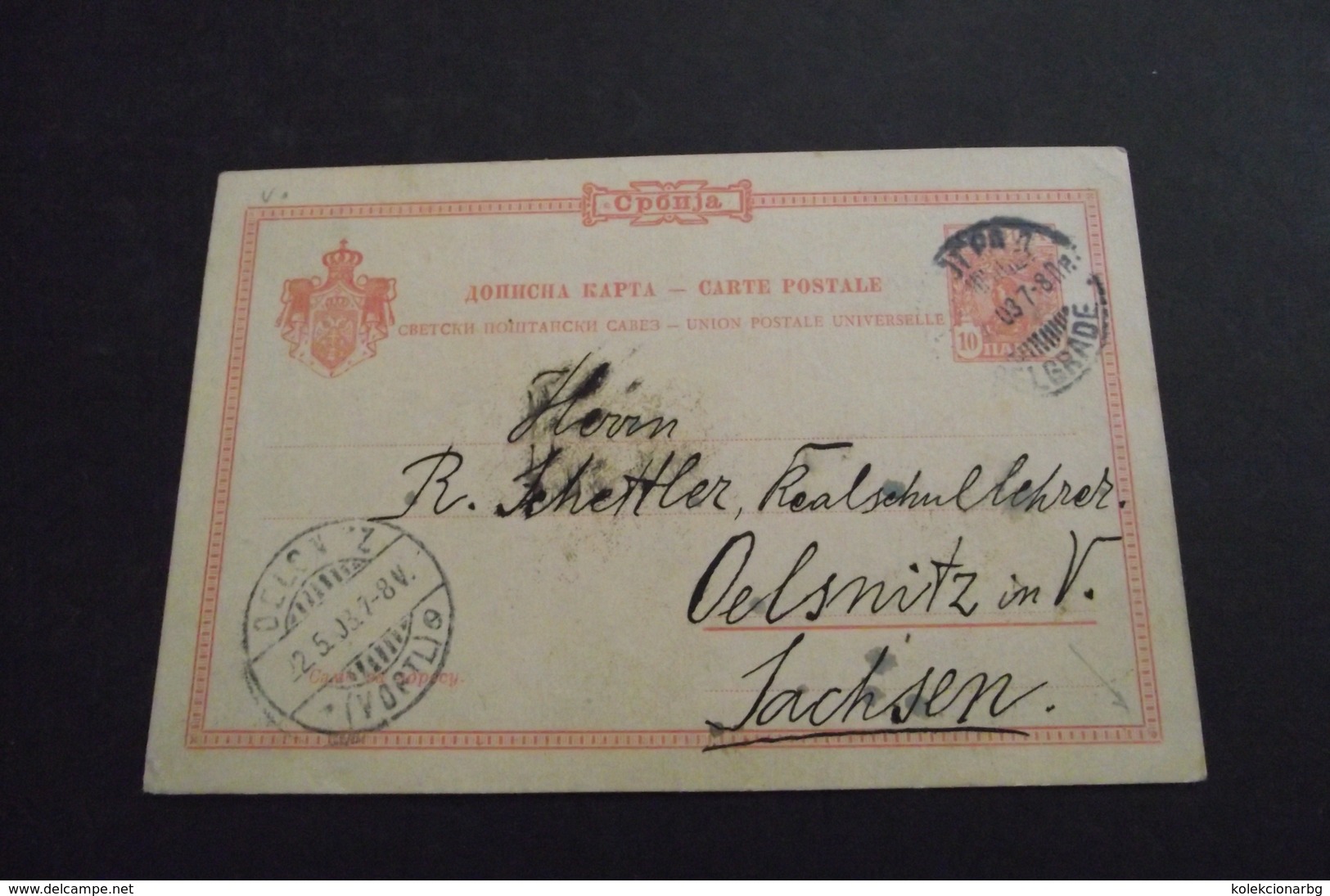 1032. Carte Postale Kingdom Of Serbia , Traleved Belgrade-Oelsnitz(Germany) 1903 - Vorphilatelie