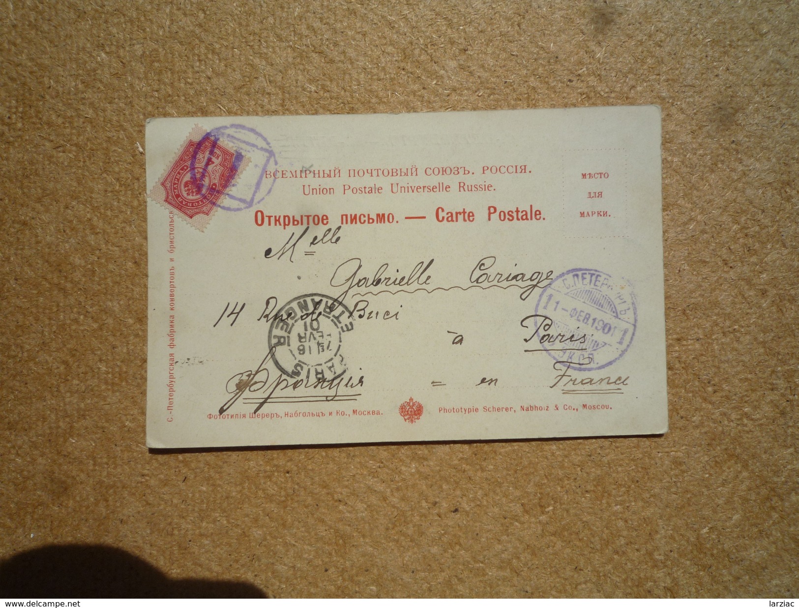 Carte Postale Affranchie Russie Pour Paris Oblitération St Petersbourg  1 Dans Un Cercle 1901 - Macchine Per Obliterare (EMA)