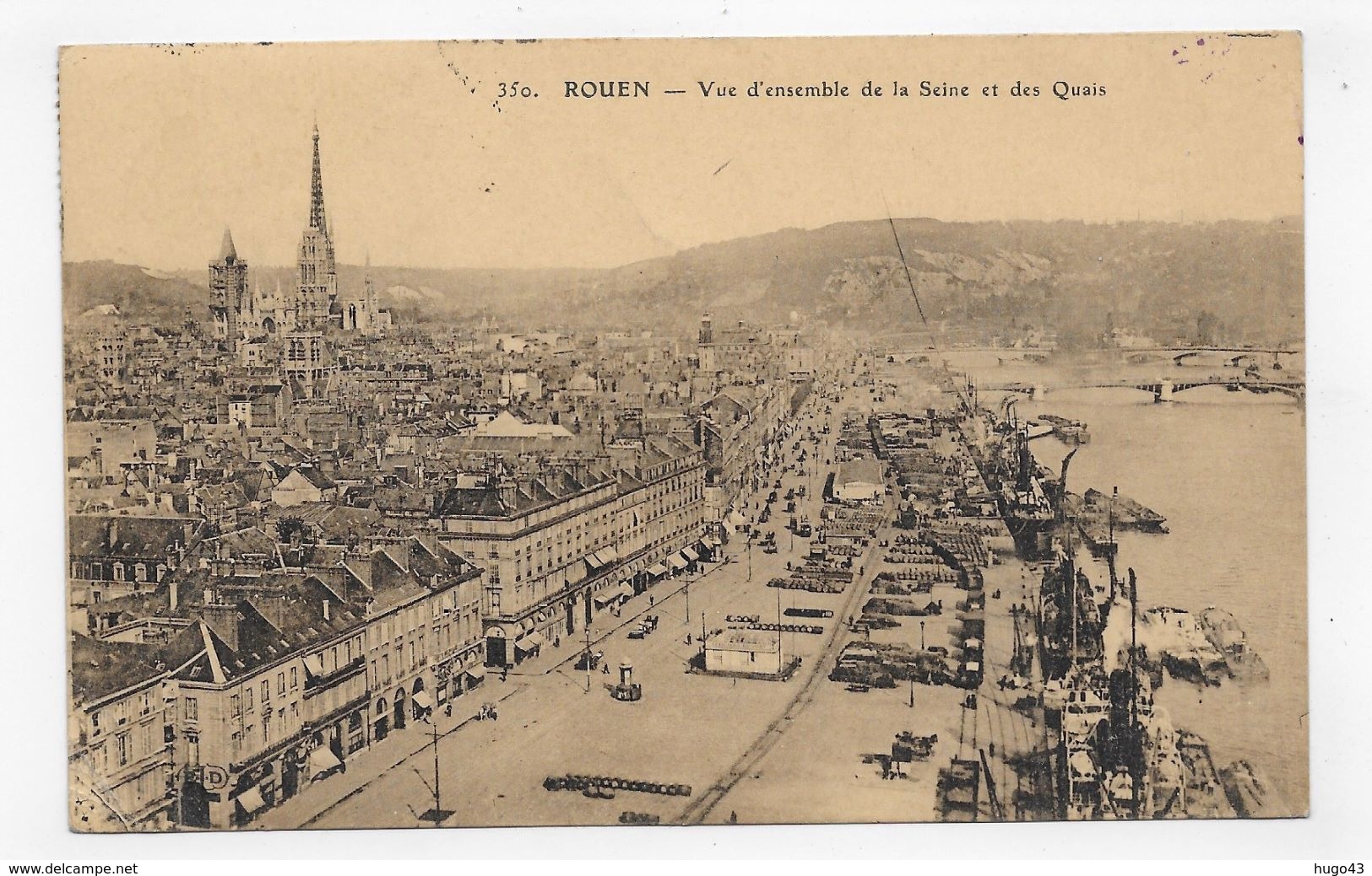 (RECTO / VERSO) ROUEN EN 1925 - N° 350 - VUE D' ENSEMBLE DE LA SEINE - BEAU TIMBRE ET CACHET - CPA VOYAGEE - Rouen