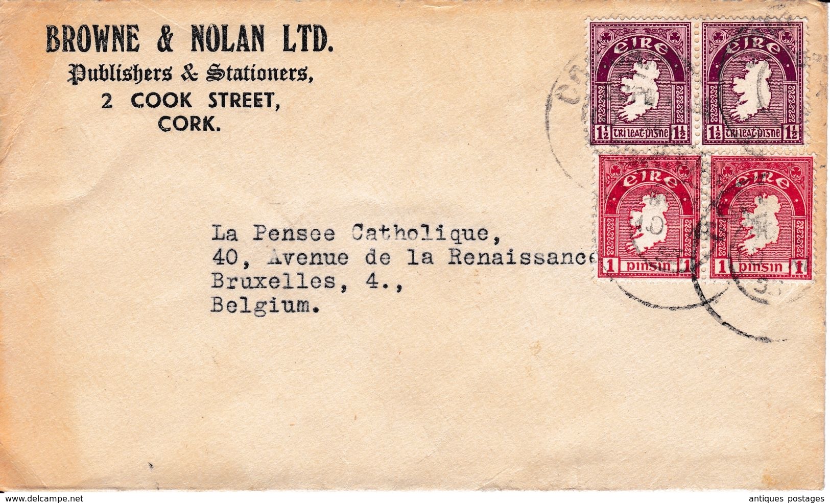 Cover Irland Irlande Cork Brown & Nolan Ltd Publishers & Stationers - Storia Postale