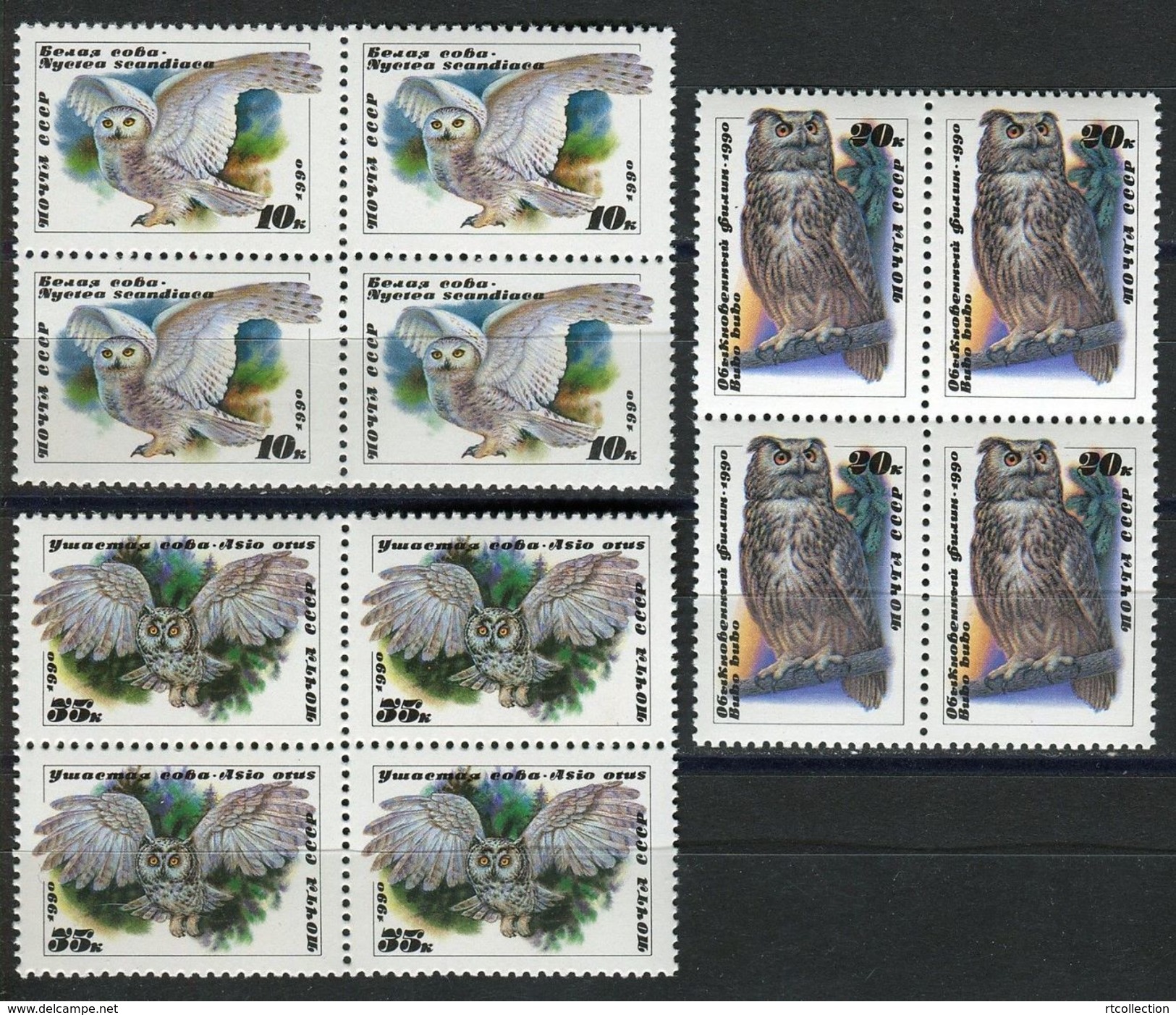 USSR Russia 1990 Block Of Owls Birds Animals Animal Fauna Owl Bird Nature Stamps MNH Mi 6063-6065 SG 6117-19 Sc 5871-73 - Owls