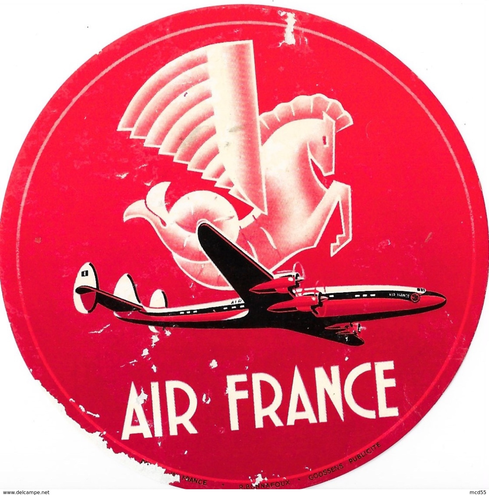 AVIATION " AIR-FRANCE " (Ancienne - Etiquette - Autocollante -  Rouge)   " Crevette Air France " - Baggage Etiketten