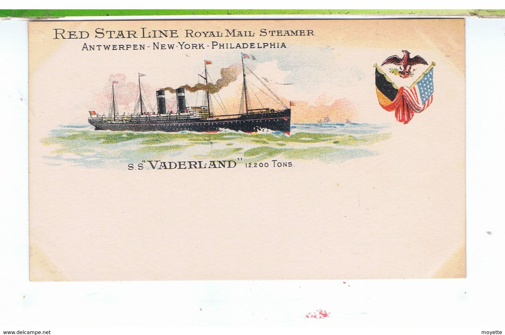 CPA-BATEAUX-VERS 1900-RED STAR LINE ROYAL MAIL STEAMER-ANTWERPEN-NEW-YORK-PHILADELPHIA-LE S.S VADERLAND 12 200 TONNEAUX- - Steamers