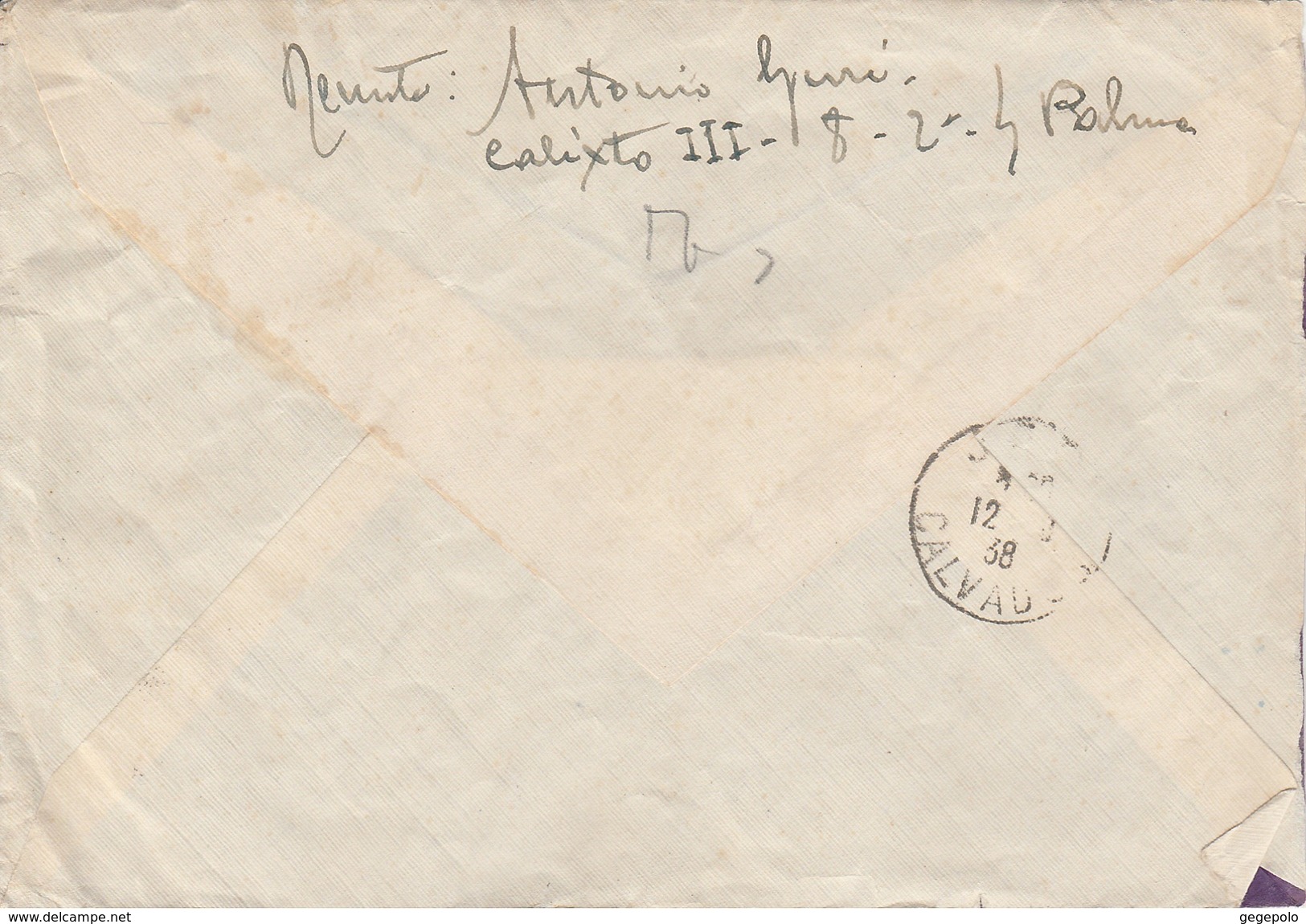 Enveloppe Postée De PALMA DE MALLORCA  à Destination  De PERRIERES Dans Le Calvados  ( Censure Militaire ) - Brieven En Documenten