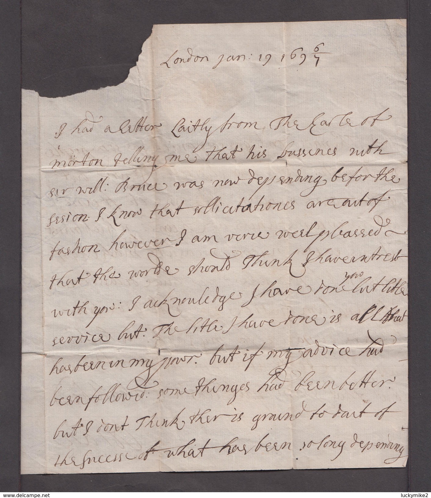 1696/7 Letter From "Lord Arran, London" To "My Lord Whitelaw".  Ref 0399 - Other & Unclassified