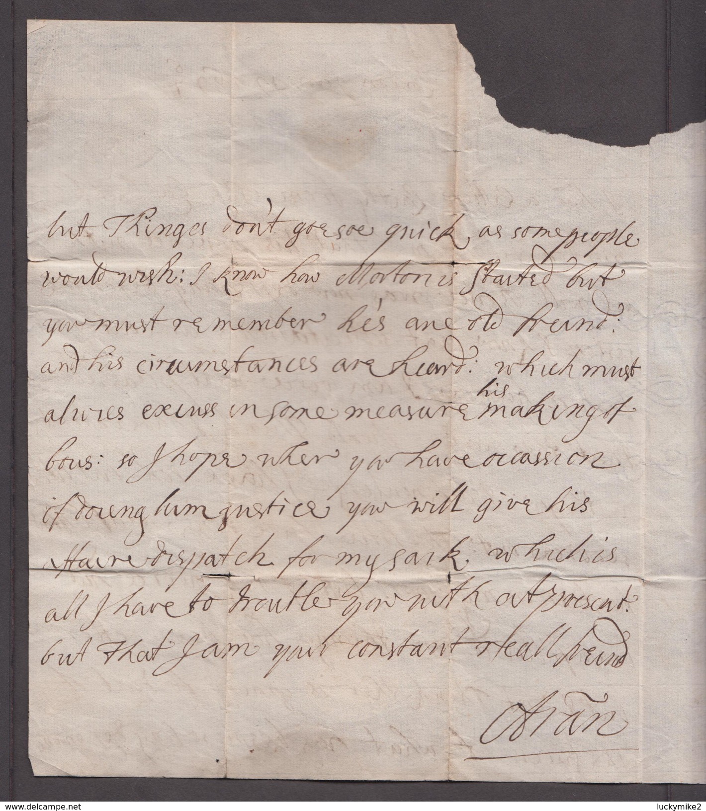 1696/7 Letter From "Lord Arran, London" To "My Lord Whitelaw".  Ref 0399 - Other & Unclassified