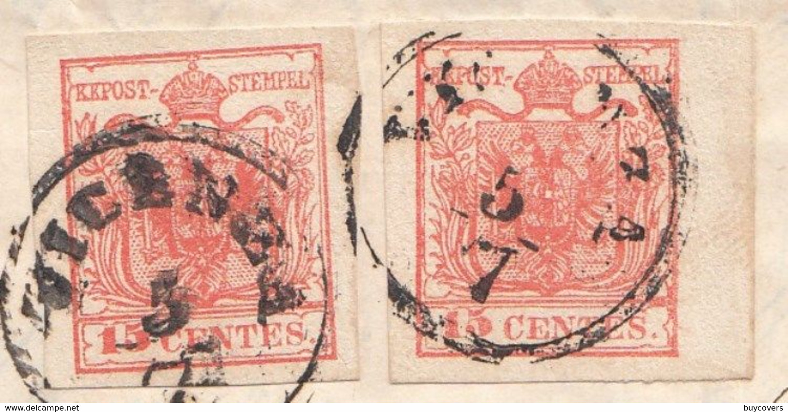 LV121 - 5 Luglio 1858 - Lettera Con Testo Da Vicenza A Udine  Con 2 Valori Di 15 Cent. Rosso 3° Tipo .Leggi... - Lombardo-Vénétie