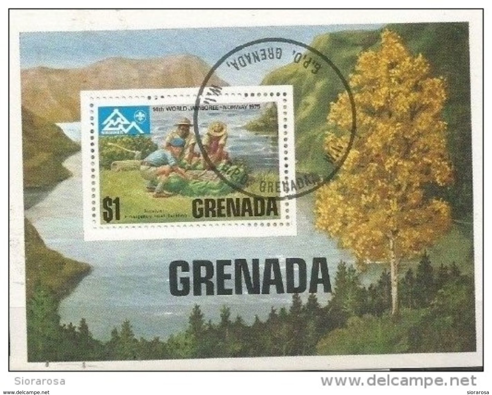 651 Grenada 1975 BOY SCOUTS 14th Raduno World Jamboree Norway Foglietto Perf.  Preobliterato. - Oblitérés