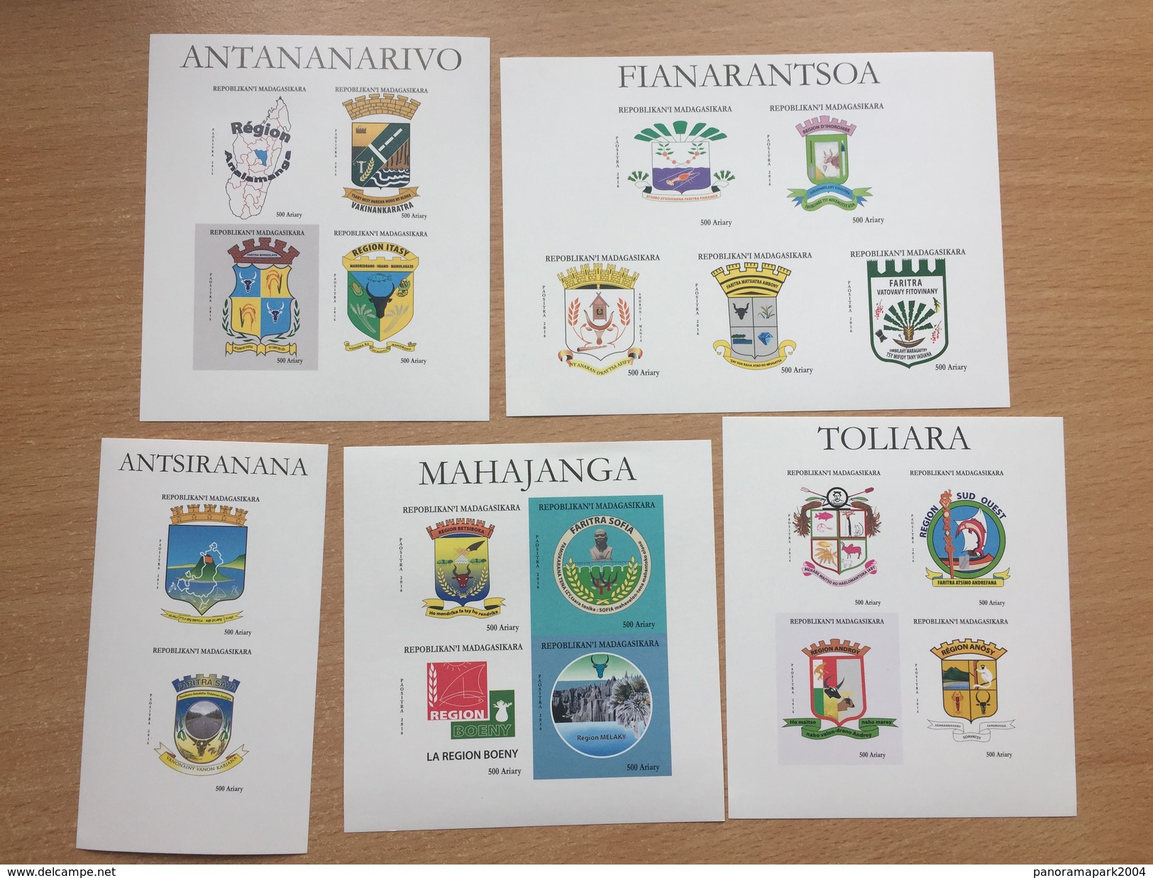 Madagascar Madagaskar 2017 Mi. 2693 - 2714 Armoiries Coat Of Arms Wappen Faune Fauna Boat 5 Imperf ND Ungezähnt Blocks - Enveloppes