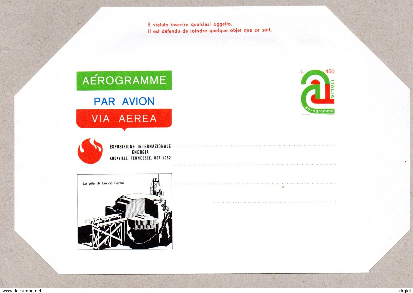 ITALIA, INTERI, AEROGRAMMA NUOVI, 1982, KNOXVILLE, Fil. A16/1 - Interi Postali