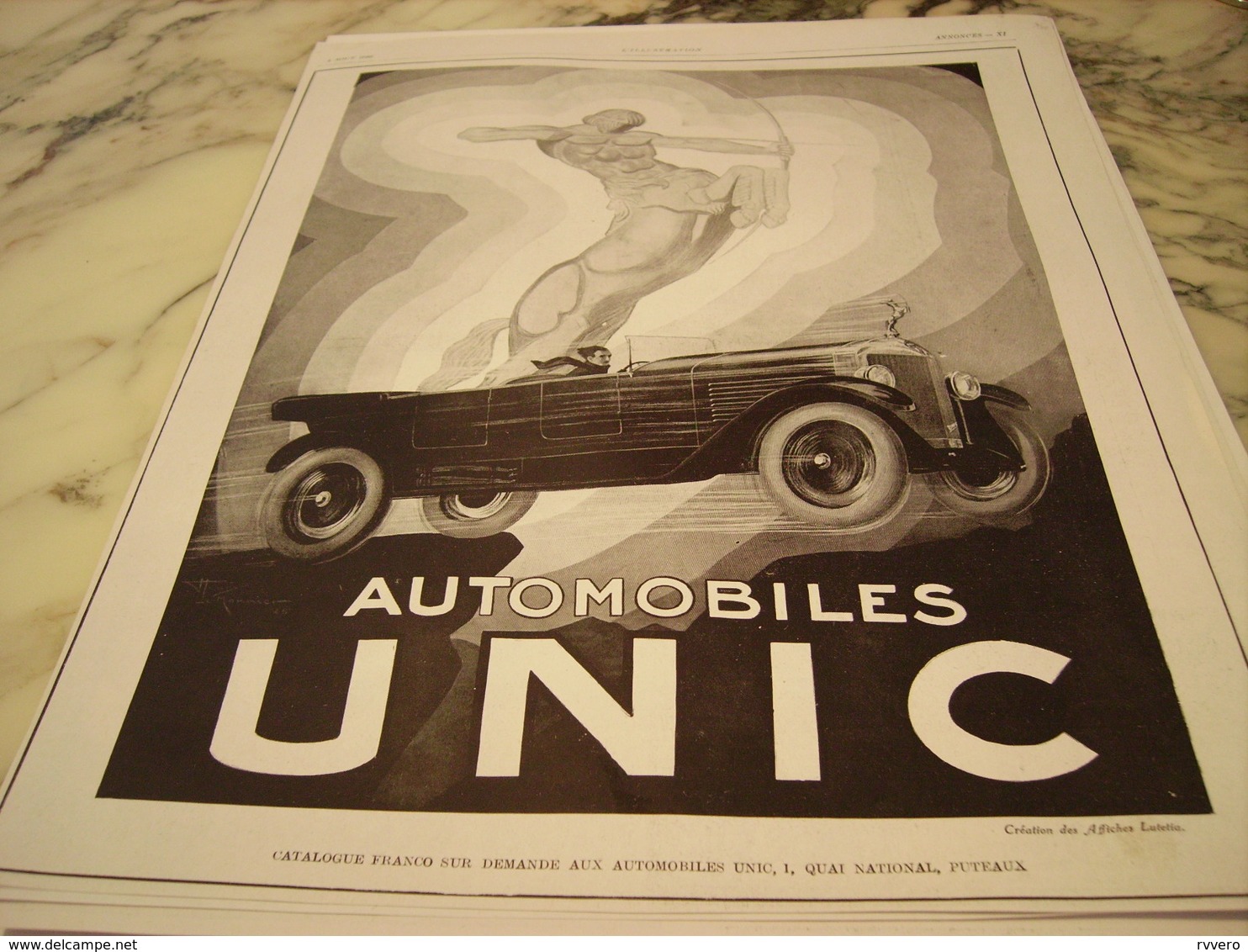 ANCIENNE PUBLICITE VOITURE UNIC PUTEAUX 1928 - Voitures