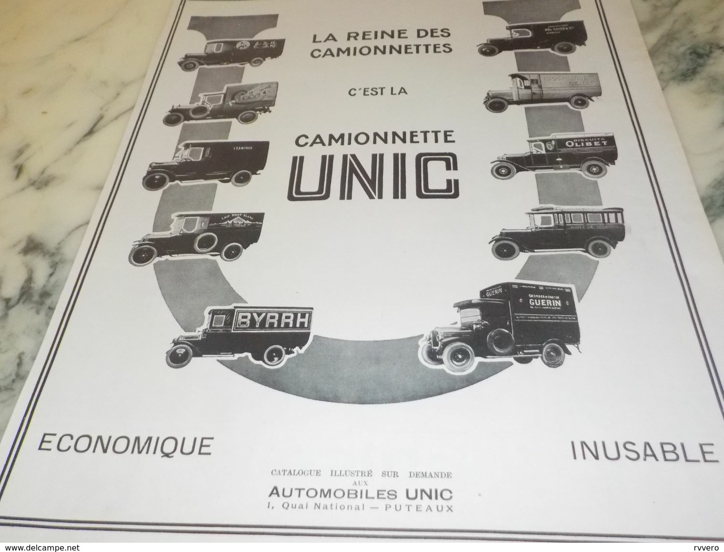 ANCIENNE PUBLICITE LA REINE DES  CAMIONNETTE UNIC   1927 LSK - Camions