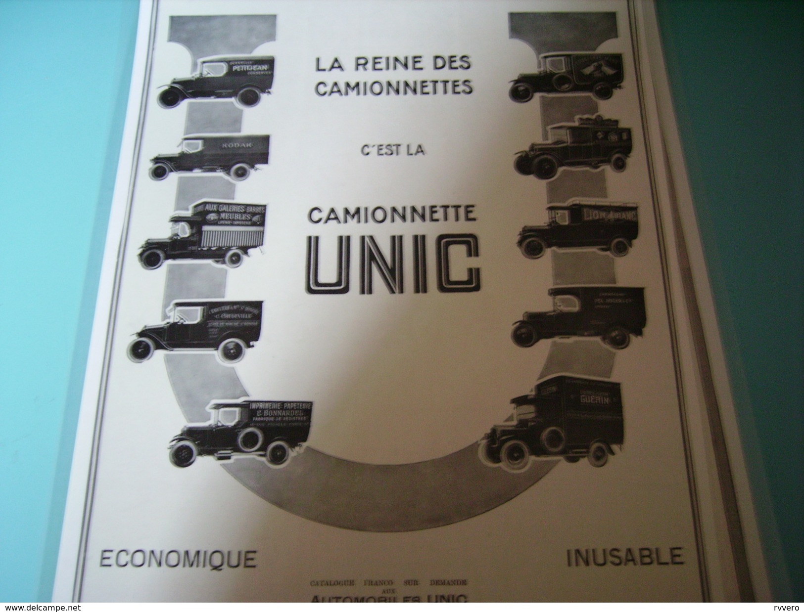 ANCIENNE PUBLICITE LA REINE DES  CAMIONNETTE UNIC   1928  PETITJEAN - Trucks