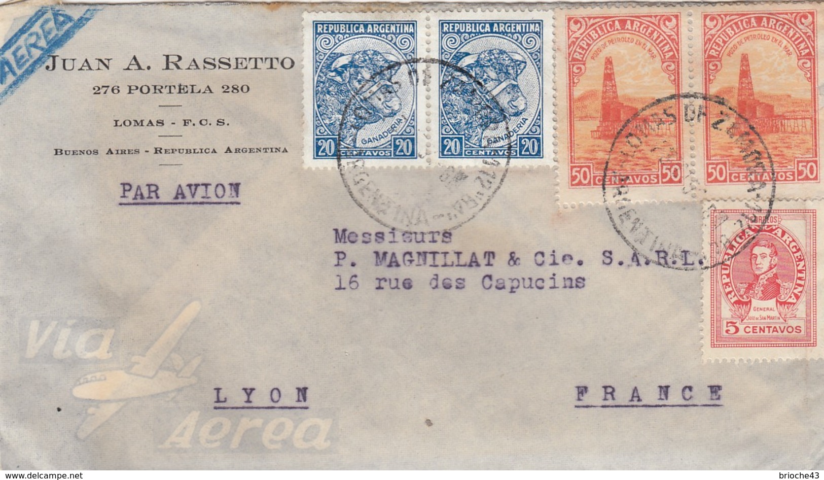 ARGENTINA - 3 COVERS - JUAN A. RASSETTO BUENOS AIRES TO LYON FRANCE / 4 - Storia Postale