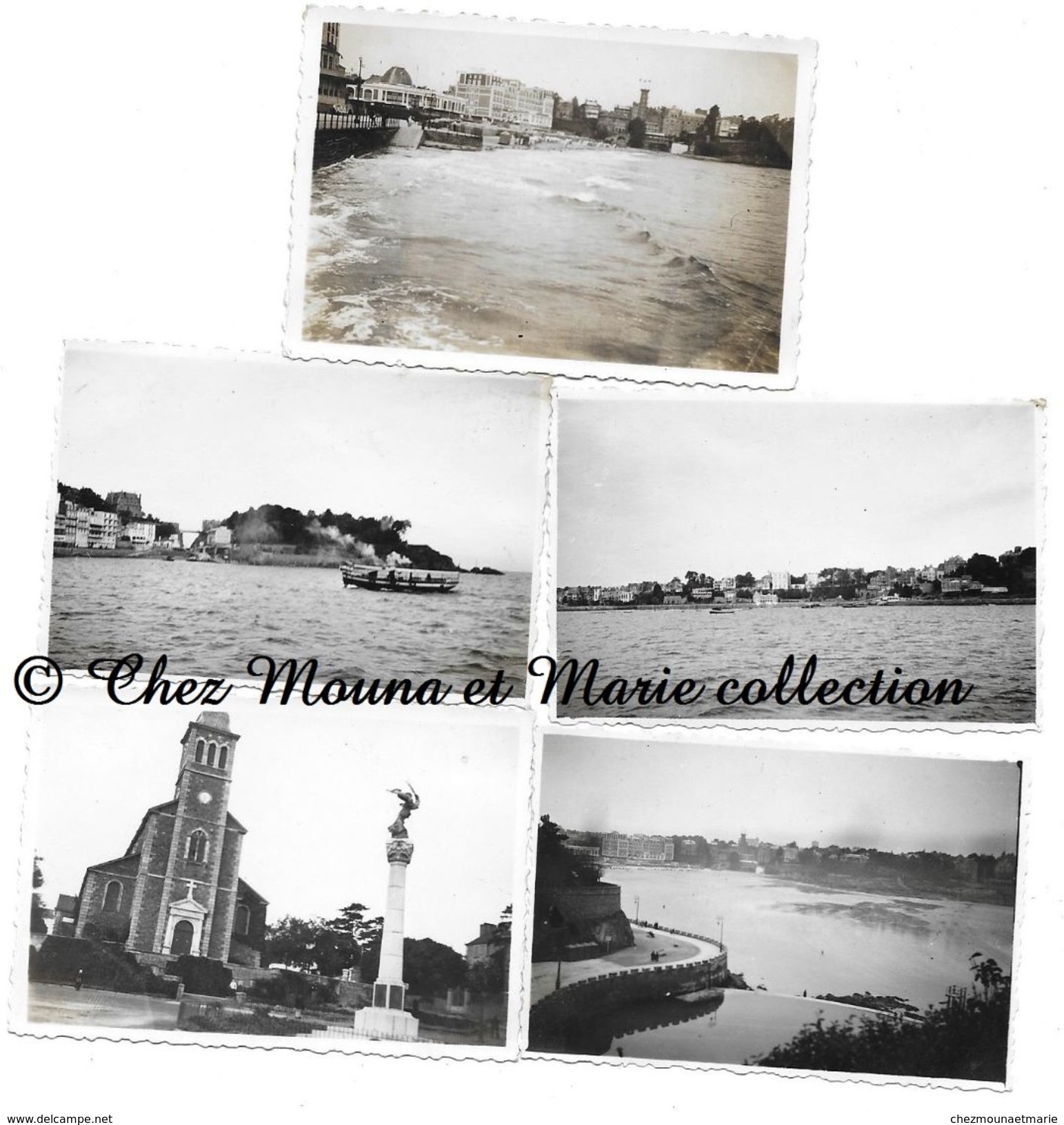 DINARD 1933 - PORTE EMERAUDE MONUMENT AUX MORTS EGLISE PROMENADE PLAGE - ILLE ET VILAINE - LOT DE 5 PHOTOS - Lieux