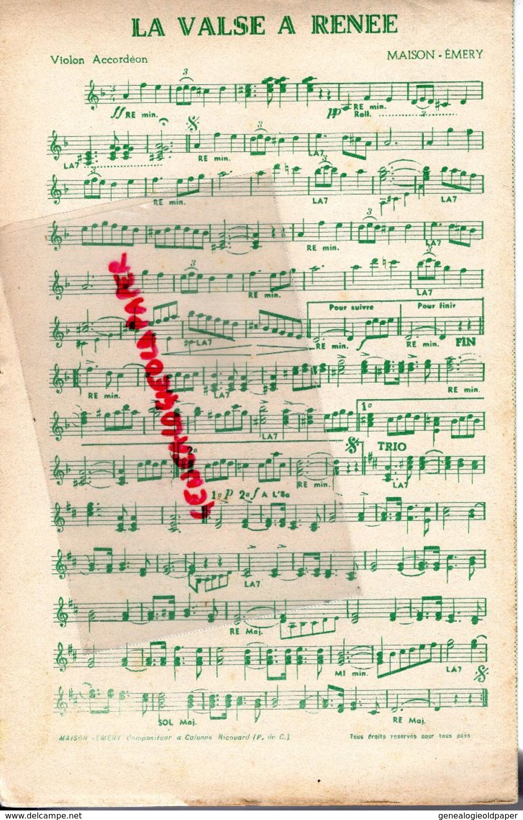 62- PARTITION MUSICALE- SOUS LE CIEL D' HAWAI-LOLITA BAIAO-MAISON EMERY A CALONNE RICOUART -RICOUARD-VIOLON ACCORDEON - Partitions Musicales Anciennes