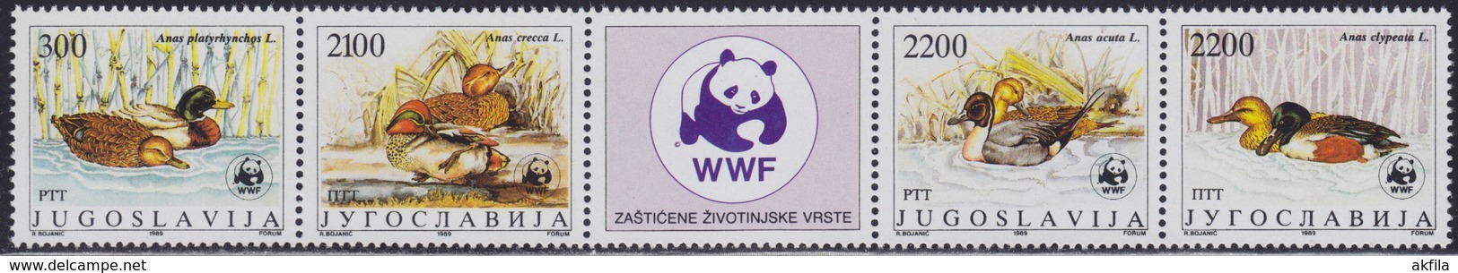 Yugoslavia 1989 WWF Protected Animal Species - Ducks, MNH (**) Michel 2328-2331 - Unused Stamps