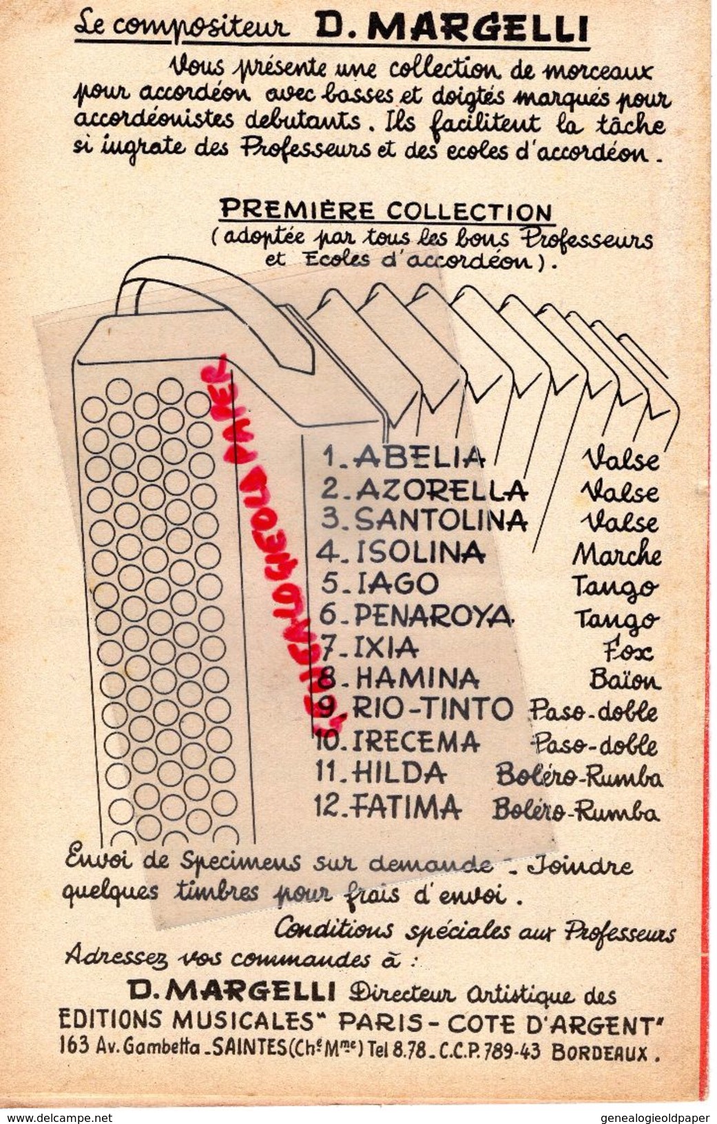 17-SAINTES-PARTITION MUSICALE-ROCA SANTA BOLERO E. CAVAGNOLO-CALYPSO D' HAWAI-F. BAXTER-JAN DALO-MAURICE LARCANGE- - Partitions Musicales Anciennes